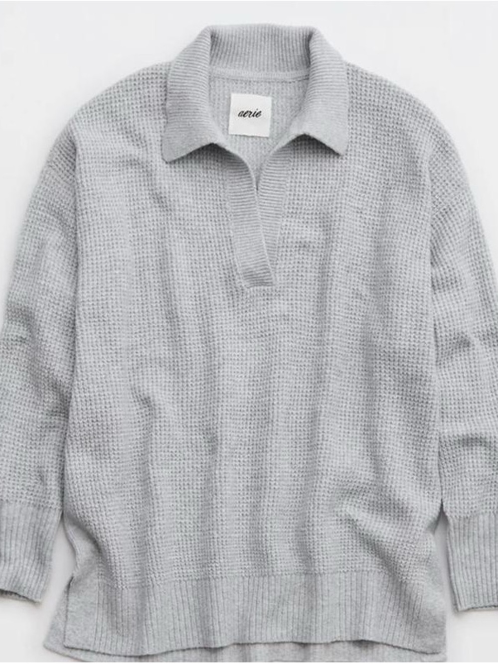 Aerie cozy up waffle Light Gray v neck Sweater